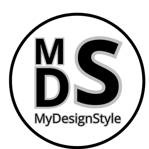 Logo von MyDesignStyle mit schwarzem Text vor weißem Hintergrund, stilvoll und modern im kreisförmigen Design.