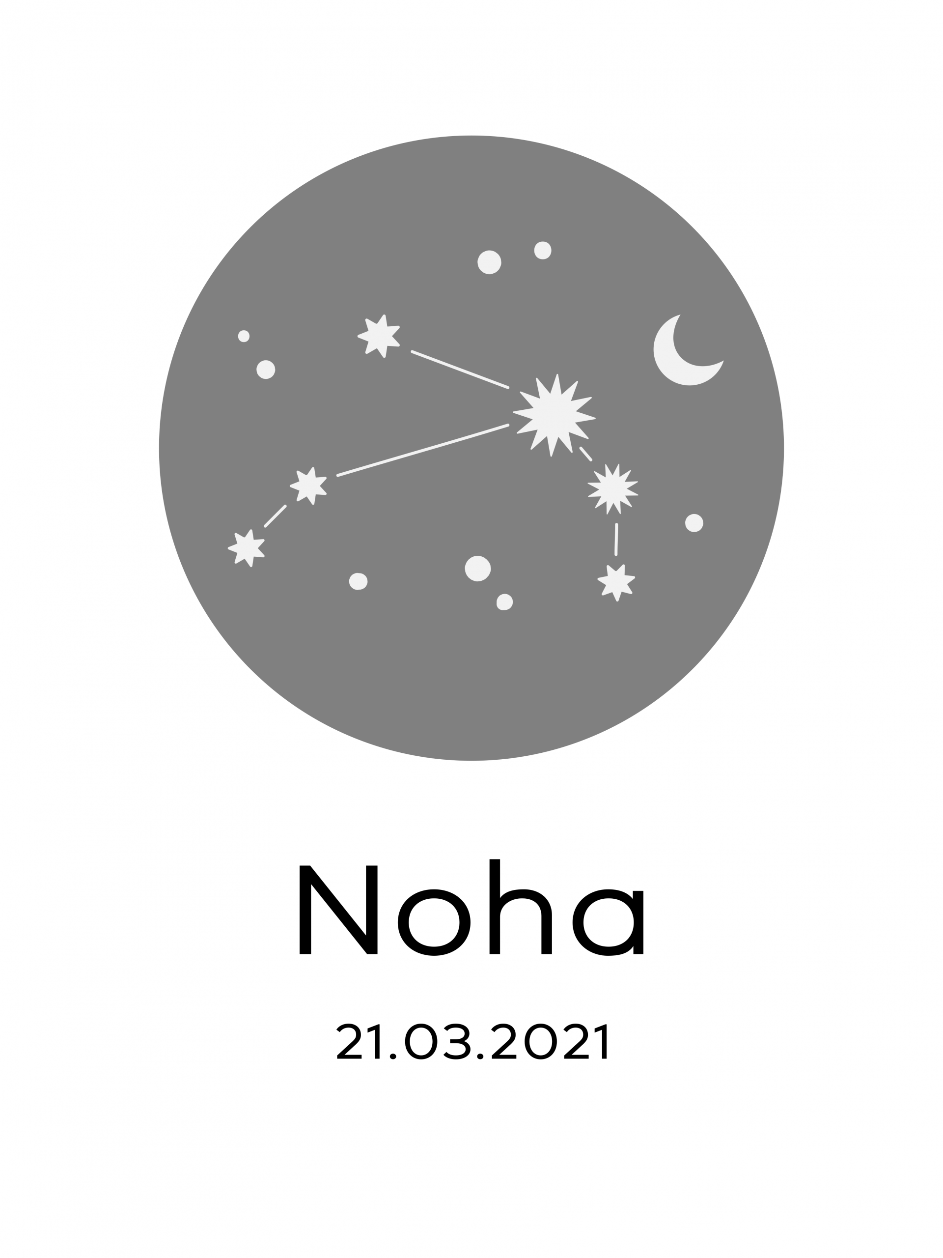 Personalisiertes Sternzeichen-Poster Widder (Aries) mit Name Noha und Geburtsdatum